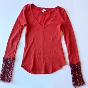 Free People WE THE FREE Art School Cuff Thermal Orange/Red Medium